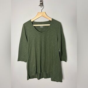 NEW Chicos Size 2 Large Slub Knit Cotton Tunic Olive Green 3/4 Sleeve 983